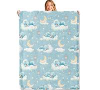 MIEPOS Dreamy Blue Bear Throw Blanket,50x60in,Soft,Lightweight Flannel,Cute Sleeping Bears,Moon, and Star Blankets - Gifts for Kids Adult,for Couch Office Travel,Home Living Room Decor