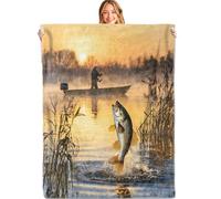 MIEPOS Fishing Sunset Throw Blanket,40x50in,Soft,Lightweight Flannel,Fisherman Jumping Fish Blankets - Gifts for Kids Adult,Outdoor Lovers,for Couch Office Travel,Home Living Room Cabin Decor