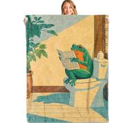 MIEPOS Funny Frog Newspaper Blanket Soft Lightweight, Retro Humor Style Flannel Throw Blankets for Couch Sofa Camping Office Travel Home Bedroom Decor, Women and Reading Lovers Gifts 60"X50"
