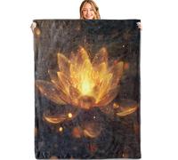 MIEPOS Golden Lotus Glow Throw Blanket, 50x60in, Soft, Lightweight Flannel,Mystical Radiant Flower Design on Dark Blankets, Gifts for Yoga Meditation, for House Home Living Room Decor