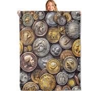 MIEPOS Money Ancient Coin Collection Throw Blanket - 60x80in,Ultra Soft, Cozy Lightweight Flannel,History Buffs Collectors Blankets - Gifts for Women Men, for Couch Home Living Room Numismatics Decor