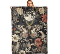 MIEPOS Moon Moth Throw Blanket - 60x80in,Ultra Soft, Cozy Lightweight Flannel,Mystical Night Garden Botanical and Celestial Blankets - Gifts for Women,for Couch Office Travel,Home Living Room Decor
