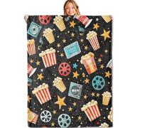 MIEPOS Popcorn Film Reels, and Star Throw Blanket - 60x80in,Ultra Soft, Cozy Lightweight Flannel,Movie Night Blankets - Gifts for Kids Boys Girls,for Couch Office Travel,Home Living Room Decor