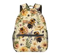 MIEPOS Retro Bee Backpack,Wildflower Cream Polyester Backpacks,Lightweight Double Shoulder Back Pack for Girls Women, Bee, M, Daypack Backpacks