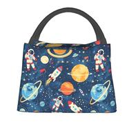 MIEPOS Space Astronaut Lunch Box with Rocket Planet Galaxy Pattern for Boys and Adults,Lightweight Handbag with Zipper Closure,Portable Cosmetic Bag for School,Work,Office,Travel and Picnic Gifts