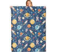MIEPOS Space Throw Blanket,60x80in,Soft,Lightweight Flannel,Cute Astronaut and Planets Blue Blankets - Gifts for Kids Boys,for Bedtime or Playtime Couch Office Travel,Home Living Room Bed Decor