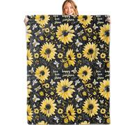 MIEPOS Sunflower Bee Throw Blanket, 50x60in, Soft, Lightweight Flannel, Cute Yellow Bees and Happy Sunshine on Black Blankets, Gifts for Nature Lovers, for Positive Vibes Home Living Room Decor