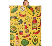 MIEPOS Taco Cute Throw Blanket - 50x60in,Ultra Soft, Cozy Lightweight Flannel,Mexican Cuisine Avocado Hot Sauce Blankets - Gifts for Kids Girls & Food Lovers,for Couch Home Living Room Festive Decor