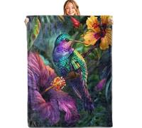 MIEPOS Tropical Hummingbird Throw Blanket, 50x60in, Soft, Lightweight Flannel,Vivid Jungle Floral Design with Colorful Bird Blankets, Gifts for Women, for Home Living Room Decor