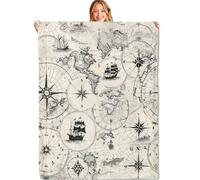 MIEPOS Vintage Nautical World Map Throw Blanket - 60x80in,Ultra Soft, Cozy Lightweight Flannel,Sailing Ship Retro Blankets - Gifts for Women & Adventure Lovers,for Couch Home Living Room Decor
