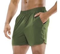 MIER Gym 5 Inch Shorts for Men Sport Shorts Training Activewear Workout Quick Dry Shorts with Pocket, Army Green, XS