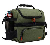 MIER Leakproof Lunch Bag for Men Women with Double Decks, Army Green, 15L | Insulated Cool Bag for Work, School, Picnic, Keep Warm/Cold, Easy to Clean, Ways of Carrying, Water-resistant, Small Cooler
