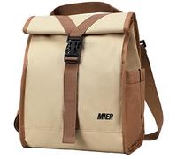 MIER Lunch Bag Rolltop Cool Bag Insulated Cooler Bag Women Men Lunch Tote Bag with Shoulder Strap for Work Travel Picnic 9L, Khaki