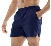 MIER Men 5 Inches Running Workout Shorts with Pockets Lightweight Athletic Gym Training Shorts, No Liner, Navy Blue, M