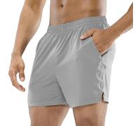 MIER Men Sports Shorts 5 Inches Running Gym Athletic Training Quick Dry Lightweight Shorts with Pockets, Light Grey, XL