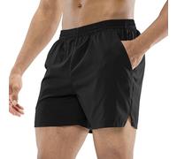 MIER Men's 5 Inch Athletic Running Shorts Quick Dry Elastic Waist Workout Gym Shorts with Pockets, Lightweight, Black, L