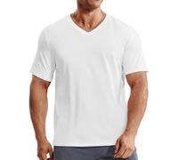 MIER Mens Dry Fit V Neck T-Shirts Workout Soft Short Sleeve Moisture Wicking Running Athletic Gym Casual Tee Tops, White, S