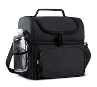 MIER Mens Insulated Lunch Box, Dual Compartment Large Lunch Bag Coolers with Shoulder Strap for Men Women Adult to Office Work, Picnic, Travel, Outdoors, Black