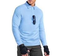 MIER Men's Outdoor Performance Tactical Polo Shirts Short and Long Sleeve, Moisture-Wicking, Light Blue02- Long Sleeve, Medium