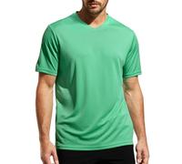 MIER Men's Quick Dry Workout Shirts Moisture Wicking Running Athletic Performance T-Shirts Recycled Polyester Top Tee, V Neck - Light Green, XXL
