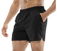 MIER Men's Workout Running Shorts Quick Dry Active 5 Inches Shorts with Pockets, Lightweight and Breathable, Black, L