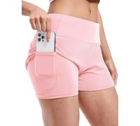 MIER Women's 2 in 1 Running Shorts Athletic High Waisted Workout Tennis Shorts with Liner Zipper Pockets 3", Light Pink M