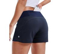 MIER Women's 2 in 1 Workout Shorts Athletic Running High Waisted Gym Shorts with Liner Zipper Pockets 3", Navy XXL