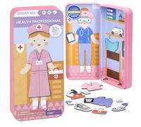 mierEdu Magnetic Puzzle Tin - Nurse Dress-Up Game - Ages 3+ | 30+ pieces for career-themed play; compact case for travel; screen-free fun; builds focus, coordination and motor skills