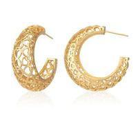 Mierfyni Large Chunky Gold Hoop Filigree Earrings for Women, Statement Lightweight Vintage-Inspired Hoops, Brass, No Gemstone