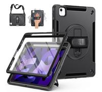 Miesherk Case for iPad Air 5th/4th Gen 10.9: Military Grade Full Body Protective Cover iPad Air 11 M5/M4/M3 2026/2025/2024-Screen Protector-Pen Holder-Rotating Stand-Hand/Shoulder Strap-Black