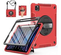 Miesherk Case for iPad Pro 11 Inch: Military Grade 3-Layer Full Body Protective Cover for iPad Pro 11 4th/3rd/2nd/1st Generation-Screen Protector-Pen Holder-Rotating Stand-Hand/Shoulder Strap-Red