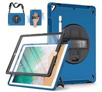 Miesherk Case for iPad Pro 12.9 2nd/1st Generation 2017/2015: Military Grade 3-Layer Full Body Protective Cover-Screen Protector-Pen Holder-Rotating Stand-Hand/Shoulder Strap-Blue