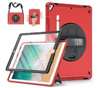 Miesherk Case for iPad Pro 12.9 2nd/1st Generation 2017/2015: Military Grade 3-Layer Full Body Protective Cover-Screen Protector-Pen Holder-Rotating Stand-Hand/Shoulder Strap-Red