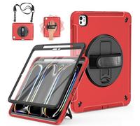 Miesherk Case for iPad Pro 13 inch 2025/2024 M5/M4, Military Grade Full Body Protective Cover for iPad 13 Pro 8th/7th Gen-Screen Protector, Pencil Holder, Rotating Stand, Hand/Shoulder Strap, Red