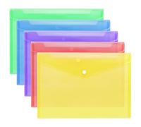 MIETONG 5 Pieces Folders for Documents - A4 Popper Wallets A4 Folders Plastic Document Folder Transparent Colours Plastic Envelopes with Snap Closures for School and Office