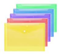 MIETONG 5 Pieces Folders for Documents - A5 Popper Wallets A5 Folders Plastic Document Folder Transparent Colours Plastic Envelopes with Snap Closures for School and Office
