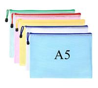 MIETONG A5 Plastic Zip Wallets Folders - 5PCS Document Folder File Zipper Bags Document Wallet Ziplock Bags Travel Storage Pouch Mesh Zip Folders for School Office Supplies and Travel Accessories