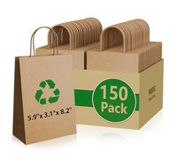 MIEVU 150 Pcs Kraft Paper Gift Bags with Handles, 8.25x4.3x10.6 Inch Brown Shopping Bags, Bulk Small Size Grocery bags for Retail, Merchandise, Party, Recycled Bulk Craft Bag,Brown