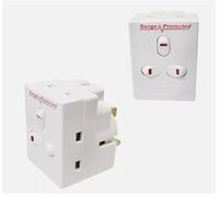 MIFAH Pack of Two 3 Way Mains Adapter 13A Plug Neon Block Socket Splitter Surged UK Wall Mains Power Adapter 13 AMP 250V (4)