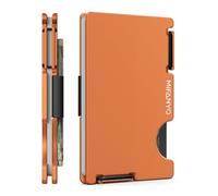 MIFANYO Metal Minimalist Wallet for Women, Ultra-Thin Aluminum Wallet with Cash Strap, Slim Front Pocket RFID Blocking Card Holder, PM-Orange, Classic
