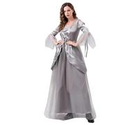 Mifeiwukawa Adult Ghostly Bride Halloween Costumes Women's Wedding Gown for Masquerade Roleplay & Stage Performances Padme Amidala Cosplay Outfits (Grey, S)