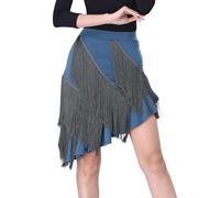 Mifeiwukawa Dance Skirt Latin Tango Belly Dance Fringe Skirt Women's Rumba Cha Cha Ballroom Samba Tassel Skirt Short Classic Dance (Blue, 3XL)