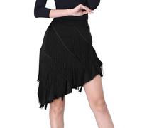Mifeiwukawa Dance Skirt Latin Tango Belly Dance Fringe Skirt Women's Rumba Cha Cha Ballroom Samba Tassel Skirt Short Classic Dance (Black, M)
