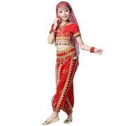 Mifeiwukawa Girl 8PCS Dance National Bollywood Belly Dance Costume Performance Costume Stage Top and Lantern Pants with Bells Suit Carnival Dancer Outfit Suit (Dared8cs, M)