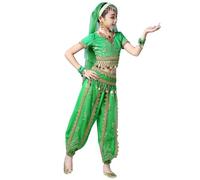 Mifeiwukawa Girl 8PCS Dance National Bollywood Belly Dance Costume Performance Costume Stage Top and Lantern Pants with Bells Suit Carnival Dancer Outfit Suit (Green8cs, L)