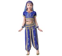 Mifeiwukawa Girl 8PCS Dance National Bollywood Belly Dance Costume Performance Costume Stage Top and Lantern Pants with Bells Suit Carnival Dancer Outfit Suit (Baoblue8cs, S)