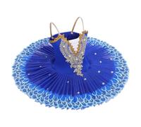Mifeiwukawa Girls Ballet Dance Dress Swan Lake Sling Strap Lace Pearl Embroidery Camisole Gymnastic Leotard Tutu Costume Figure Skating Dancewear Ballerina Outfit (Royal Blue, 150)