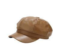 Mifeiwukawa Leather Beret Classic Autumn Winter Unisex French Newsboy Cap PU Leather Octagonal Hat for Men Women (Khaki)