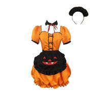 Mifeiwukawa Maid Outfits for Women 4 Pieces Adult Maid Cosplay Halloween Costumes Gothic Fancy Dress with Headwear Apron Carnival Masquerade Clothes (Orange, 3XL)