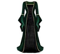 Mifeiwukawa Renaissance Costume Women Medieval Velvet Dress Irish Vintage Victorian Faire Costumes Party Halloween (Greenblack, XL)